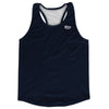 Blank Blue Navy Almost Black Running Racerback Singlet Track Tops Made In USA by Tribe Lacrosse